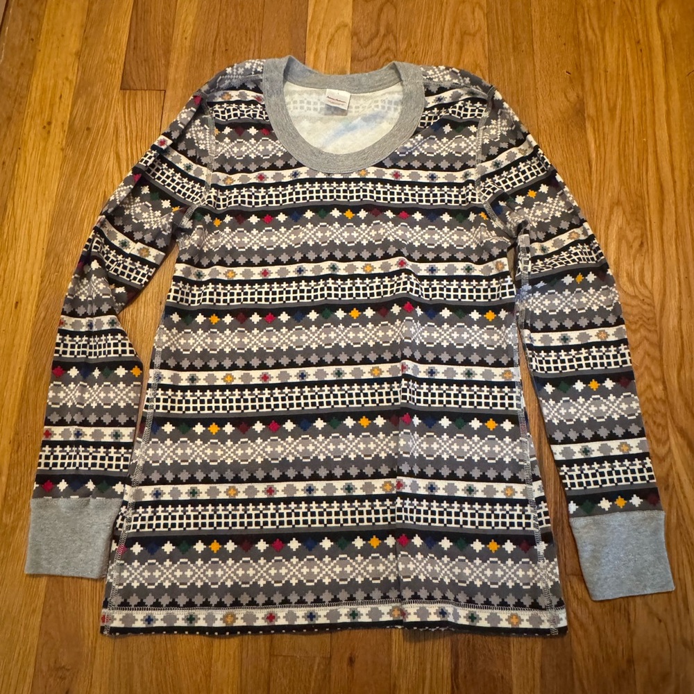 Hanna Andersson Fair Isle Stripe Long Sleeve Top Gray Multicolor L, EUC